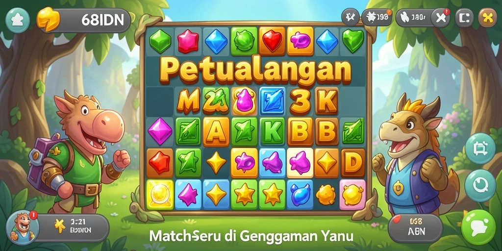 Tampilan gameplay seru permainan Match-3 68IDN yang penuh warna.