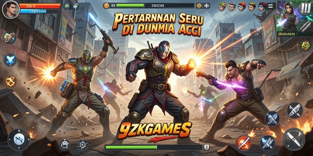 Screenshot gameplay <strong>9ZKGAMES</strong> menampilkan aksi intens dan karakter yang menantang.