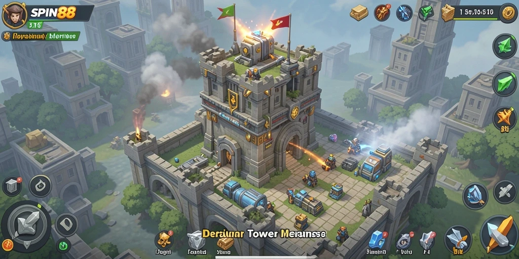 Tampilan gameplay SPIN88 yang menegangkan dan strategis dalam Tower Defense.