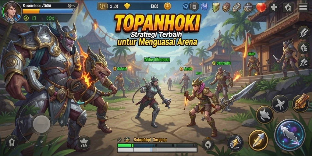 Screenshot gameplay TOPANHOKI yang menunjukkan strategi pertempuran.