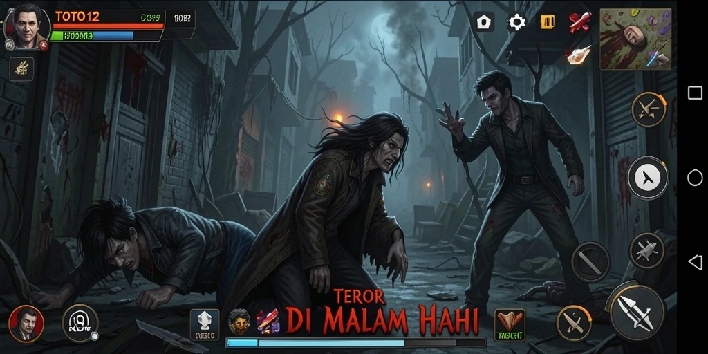 Screenshot menampilkan suasana game horor yang mencekam dan menakutkan.
